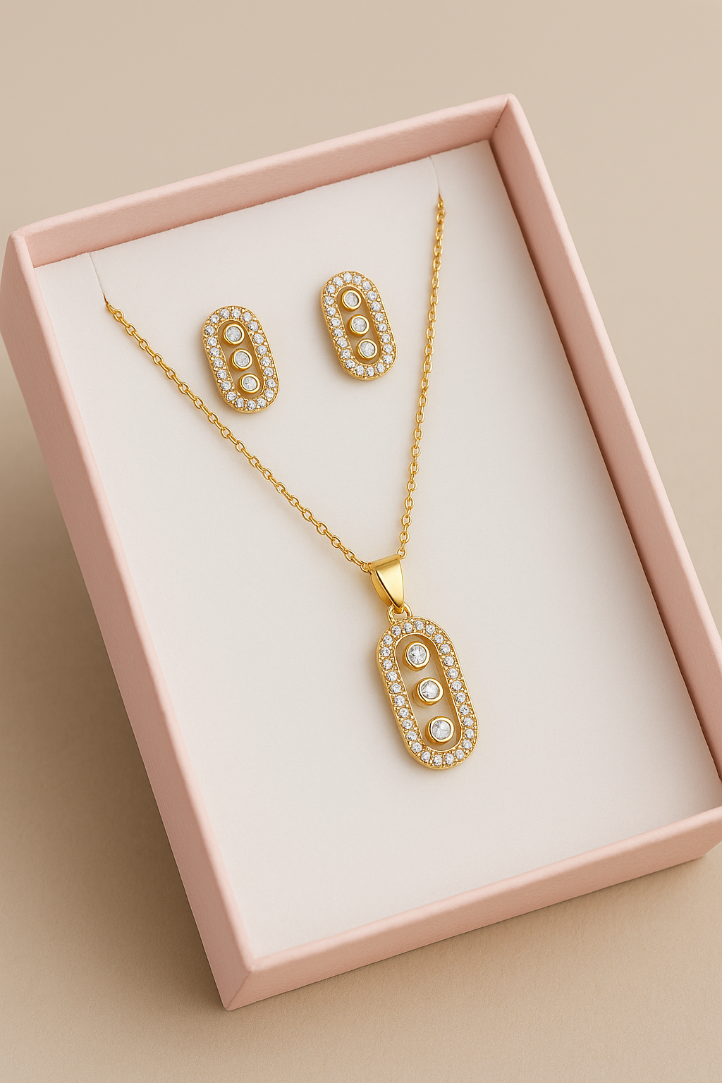 Parure BIKENZI Élégance Ovale – Collier & Boucles sertis