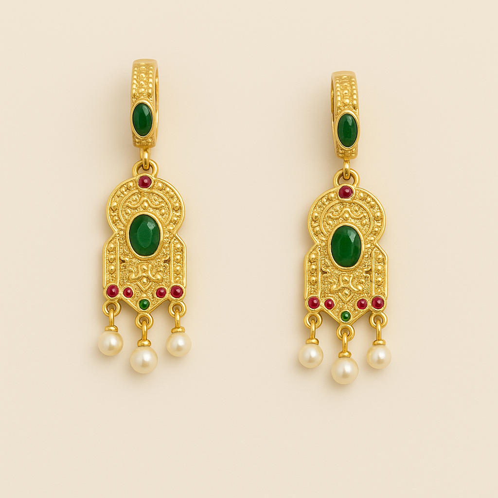 Boucles d’Oreilles BIKENZI Andalouse – Finition Dorée & Émeraude