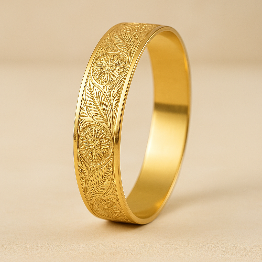 Bracelet BIKENZI Tradition – Gravure Florale Dorée