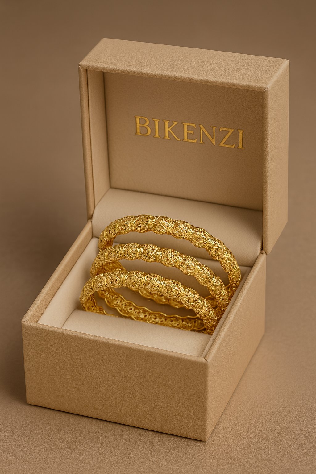 Bracelets BIKENZI Zahra – Lot de 3 bracelets dorés sculptés