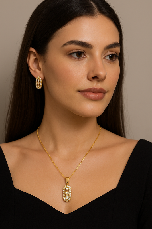 Parure BIKENZI Élégance Ovale – Collier & Boucles sertis